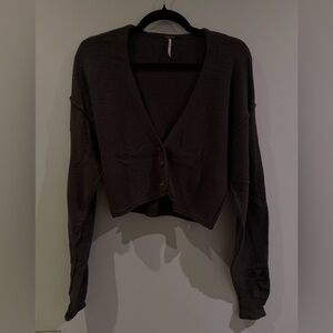 Free People Charcoal Brown V-Neck Sweater
